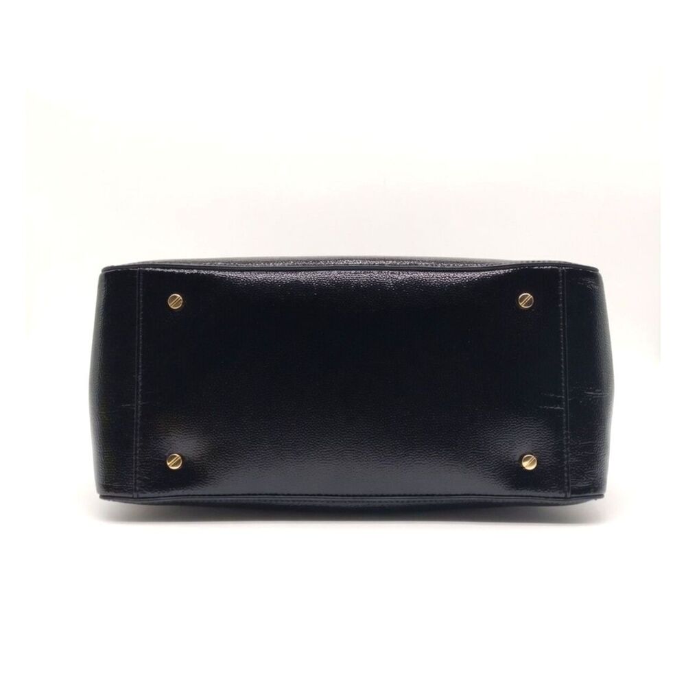 Tory Burch Thea Patent Tripple Zipper Quiet Luxury Black Embossed Logo Satchel - Picture 6 of 9